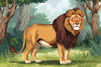 draw animals lion and concept art with forest