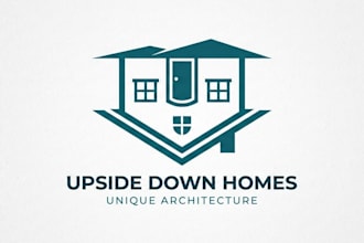 design a unique and creative upside down house logo for your brand