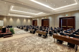 makeup modern 3d auditorium, decorate hotel ballroom for marketing, hall render
