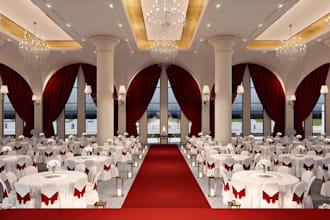 turn hand sketch to floorplan, modern ballroom design, interior layout rendering
