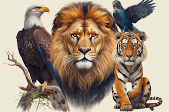 design an eagle, lion, tiger, animal and bird illustration