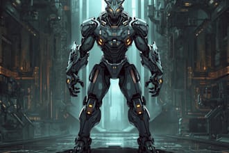 draw cool robot or cyborg character