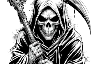 make great skull or grim reaper illustration in my style