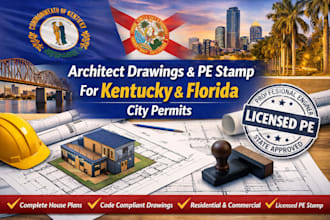 provide architect drawing for kentucky, florida licensed pe stamp city permit
