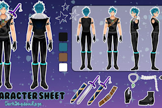 draw character sheet design for your oc, vtuber and fursona in anime style