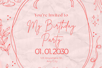 send editable pink ribbon birthday invitation card template