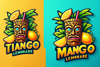 create cute tiki mango lemonade logo, chibi animal for business