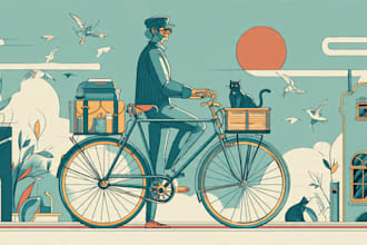 create vintage retro line art illustration