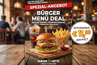 design restaurant menu, food poster, or cafe promotion