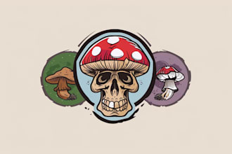 design vintage cartoon character skull mushroom logo