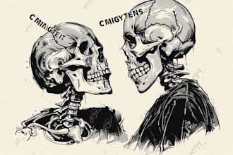 draw awesome skull or skeleton illustration for you