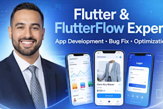 develop flutter app, flutterflow app, fix bugs and optimize performance