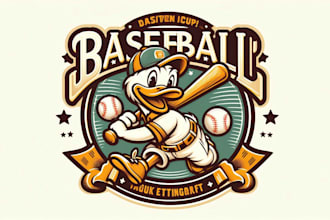 make vintage duck play baseball mascot logo with creative concepts