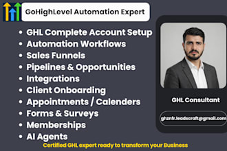 be your gohighlevel expert for complete setup, automation and CRM solutions