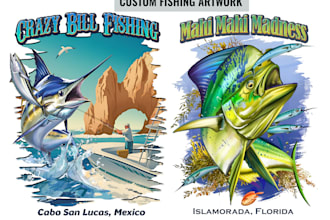 draw fish logo,boat illustration,outdoor fish hunting tshirt
