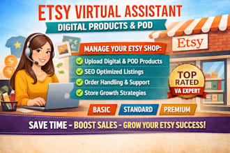 your etsy virtual assistant for digital products and pod store ma