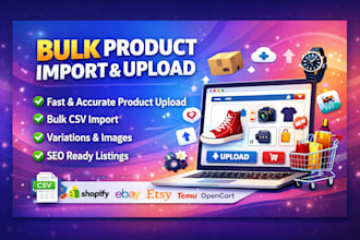 bulk import upload add products on temu, shein, tiktok, shopify, etsy, ebay, wix