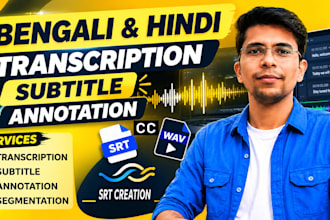 do bengali and hindi transcription, srt creation, and speech annotation