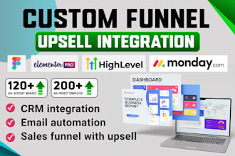 design a custom sales funnel with upsell, CRM integration, and email automation