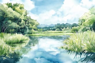 draw a watercolor landscape illustration