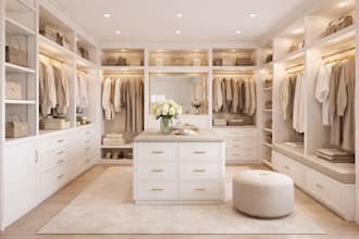 design custom walk in closet interior with realistic 3d render