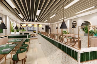 renovate fast food cafeteria, rooftop restaurant design, dining interior render