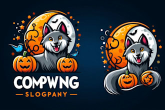 make creative wolf and halloween mascot logo for your business