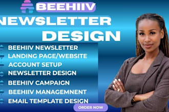 design beehiiv newsletter, landing page and ai automation