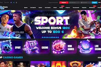 develop igaming website, sport bet website, slot, blackjack, crash game, bet web