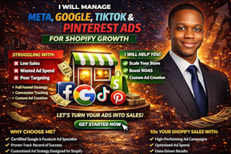 manage meta, google, tiktok, pinterest ads shopify campaigns fb or meta ads