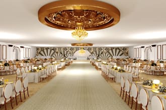 setup 3d event hall interior,concert stage render ,wall decor,space layout,lobby