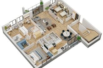 convert a 2d floor plan to 3d floor plan with fast delivery