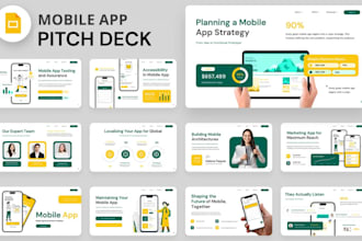 design a professional mobile app pitch deck presentation, for investors