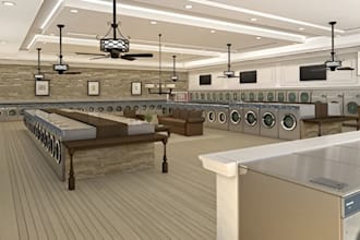 design 3d laundromat design, self service, fresh fabric, fabric care facility