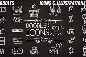 create hand drawn doodle art icons and illustrations
