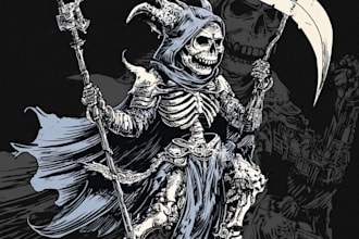 draw skull skeleton, grim reaper for mascot and clothing