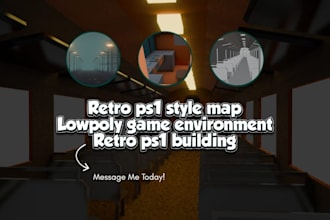 retro ps1 style map, 3d lowpoly game environment, retro ps1 building, 3d ps1 map