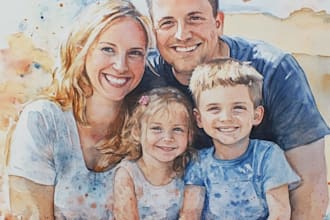 custom watercolor family portrait from photo