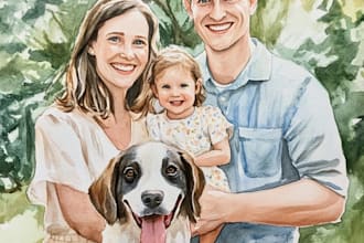 custom watercolor family portrait from photo