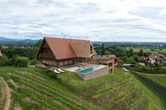 digital hillside building,residential exterior, modern living, rolling landscape