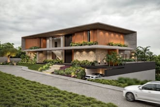 present modern prefabricated home, modular home layout,cgi villa exterior render