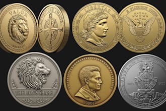 sculpt printable 3d coin model, bas relief, medallion stl, cnc for 3d printing