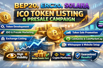 bep20, erc20, solana, ico token listing and presale visibility campaign