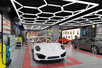 modern 3d auto repair shop design,paint body  shop,auto shop layout,3d logo,park