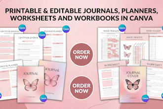 design printable and digital journal planners and canva notebook worksheet