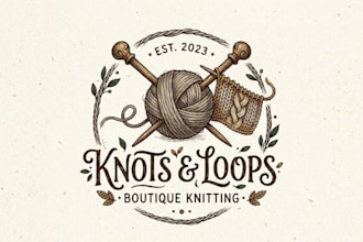 create a hand drawn boutique knitting logo for you