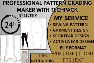 create digital sewing pattern grading for clothing and dress in pdf format