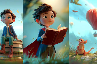 draw 3d children book illustration and book cover