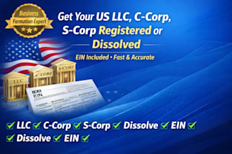 register your us llc, c corp, s corp, dissolve and get ein