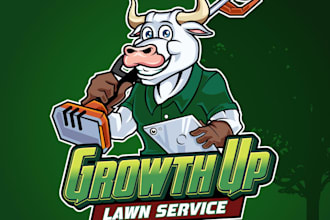 do unique mascot lawn care or mowing business logo